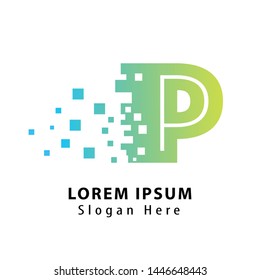 P Letter Pixel Multiply Colorful Logo Design Template