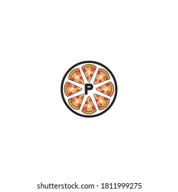 p letter pizza slice logo.Pizza cafe logo, pizza icon, emblem for fast food restaurant. Simple flat style p pizza logo on white background, white isolated background.
