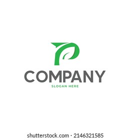 p letter plant leaf  logo template