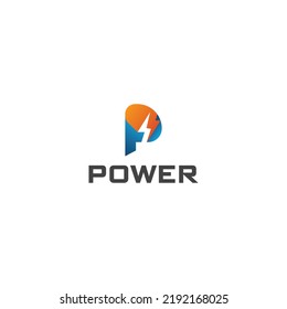 P Letter Power logo, Thunderbolt symbol. Energy Power electric speed creative Logotype concept.