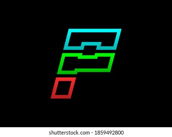 P letter rgb logo, vector desing font .Dynamic split red, green, blue color on black background. For social media,design elements, creative poster, web template and more