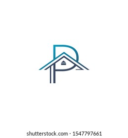 P letter roof shape logo blue.  Creative simple vector design concept  building roof with letter P for architecture, real estate, apartment, contruction and more building business.