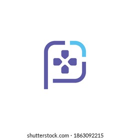 P letter in Round Square and Joystick Game Controller Logo Vector Design