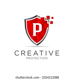p letter shield protection logo