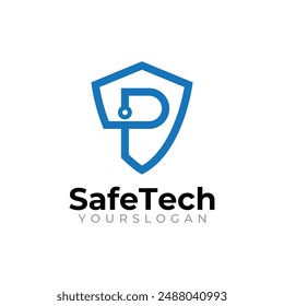 P-Buchstabe Schildschutz Sichere Technologie Digitale Logo-Vorlage