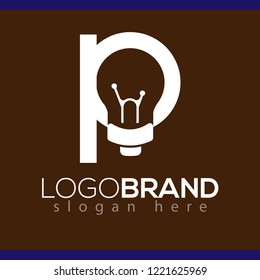P Letter with smart bulb Logo vector element. Letter with negative space bulb Logo Template