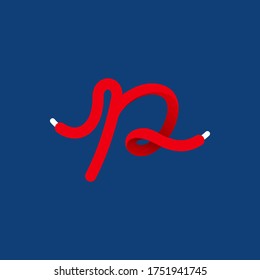 P letter sport logo formed by shoe lace. Vector handwritten script font can be used for workout labels, race headlines, fitness posters, delivery cards etc.