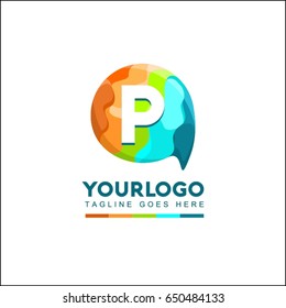 P letter Talk brand identity. Speech bubble icon Logo template. Chat vector illustration design.