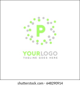 P Letter Tech Brand Identity. Abstract Pixel Logo Design Element