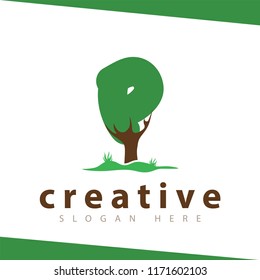 P Letter tree green logo vector template