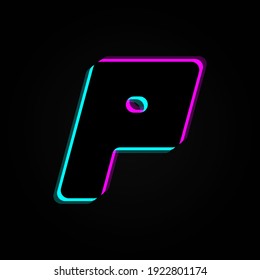 P-Brief, Vektor helle Neonschrift. Für dunkle Nacht Themen, lebendige Identität, Techno-Design, App-Logo und mehr