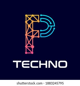 Plantilla de logotipo vectorial de letra P. Este diseño utiliza el símbolo del alfabeto. Adecuado para la tecnología.