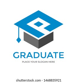 P Letter vector template logo with student hat symbol. This graduate logo is creative and can be used for education, degree, study, diploma.