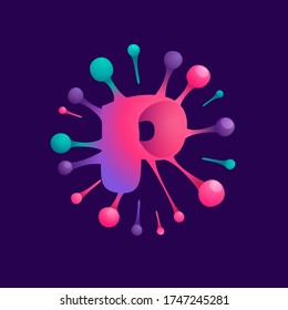 P letter vibrant virus logo with circle structure. Vector icon for chemistry labels, science company, space posters etc.