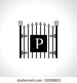 P letter vintage fence vector logo design template. Vintage Luxury Gate Logo