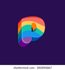 P letter volume logo with Pride LGBTQ flag pattern. Vector Illustration perfect for your rainbow identity, transgender banner, gays and lesbians posters, bisexual design, etc.