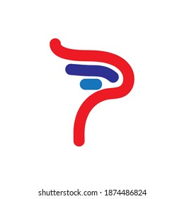 P letter with wing logo design vector