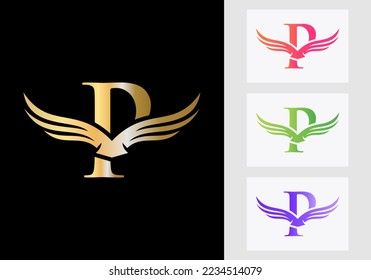 P Letter Wing Logo Design. Initial Flying Wing P Letter Logo