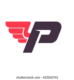 P letter with wing logo design template. Vector sport style typeface for sportswear, sports club, app icon, corporate identity, labels or posters.