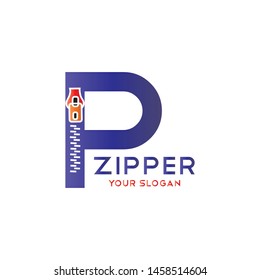 P letter with zipper design for company logo