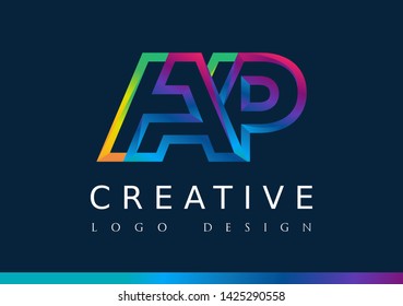 A P  Logo. AP Letter Design Vector with Magenta blue and green yellow color.