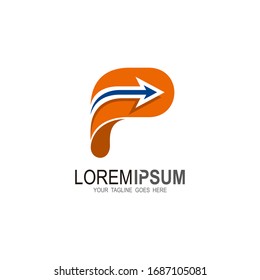 P logo and arrow design combination