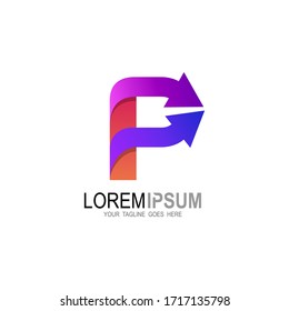P logo and arrow design with simple icon