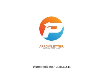 P logo business for branding company. Circle and arrow template vector illustration for your brand.
