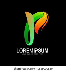 P logo with colorful design template, Letter p icon 3d
