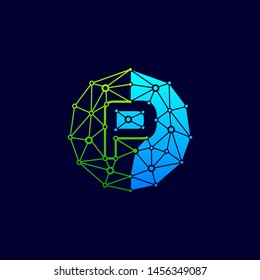 P logo design template,Circle with connected lines for brand of smart contract block symbol. technology digital logo - Vector - Vector