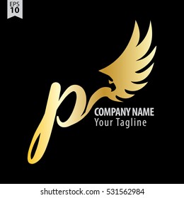 P Logo With Eagle or Hawk Icon Design Template