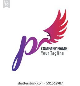 P Logo With Eagle or Hawk Icon Design Template