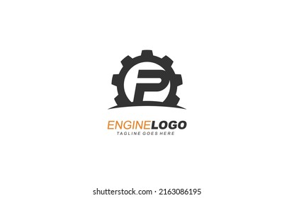 P logo ENGINEERING for branding company. GEAR template vector illustration for your brand.