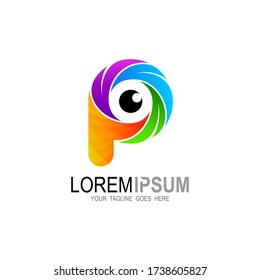 P logo and eye design combination, Colorful icons