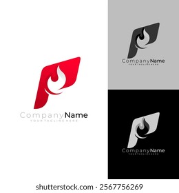 P logo and fire icon template, red color