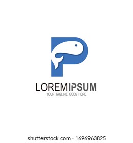 P logo with fish design illustration, Letter P logo and fish icons