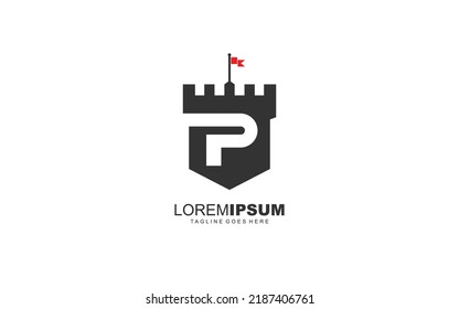 P logo fortress vector for identity company. initial letter security template vector illustration for your brand.