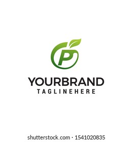 P logo initial letter design template vector with leaf fruit logo design concept template