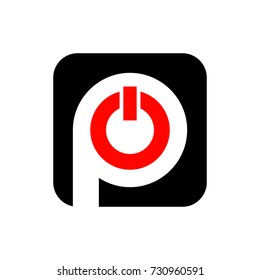 P logo initial letter design template vector with power or star button inside