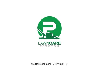 P logo lawncare for branding company. mower template vector illustration for your brand.