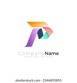 P logo, letter P logo with colorful style, ribbon icons