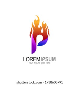 P logo, Letter P logo with fire design template, Abstract icons