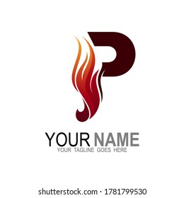 P logo, Letter P logo with fire design template, Abstract icons