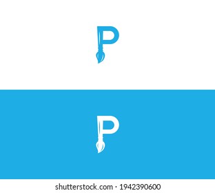 P logo for painting and art, letter P with brush and paint splash, creative logo vector