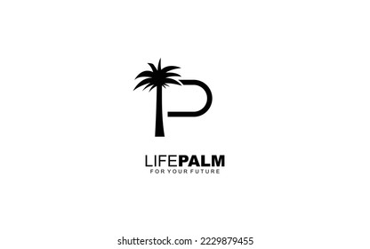 P logo PALM for identity. tree template vector illustration for your brand.