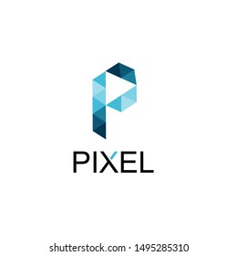 P logo with pixel lettering design vector 
