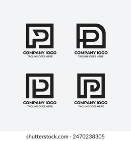 Conjunto de logotipo P diseño plano