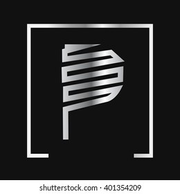 P logo, silver letter , square frame