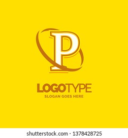 P Logo Template. Yellow Background Circle Brand Name template Place for Tagline. Creative Logo Design