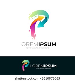 P logo, p logo with two arrows circling, 3d colorful